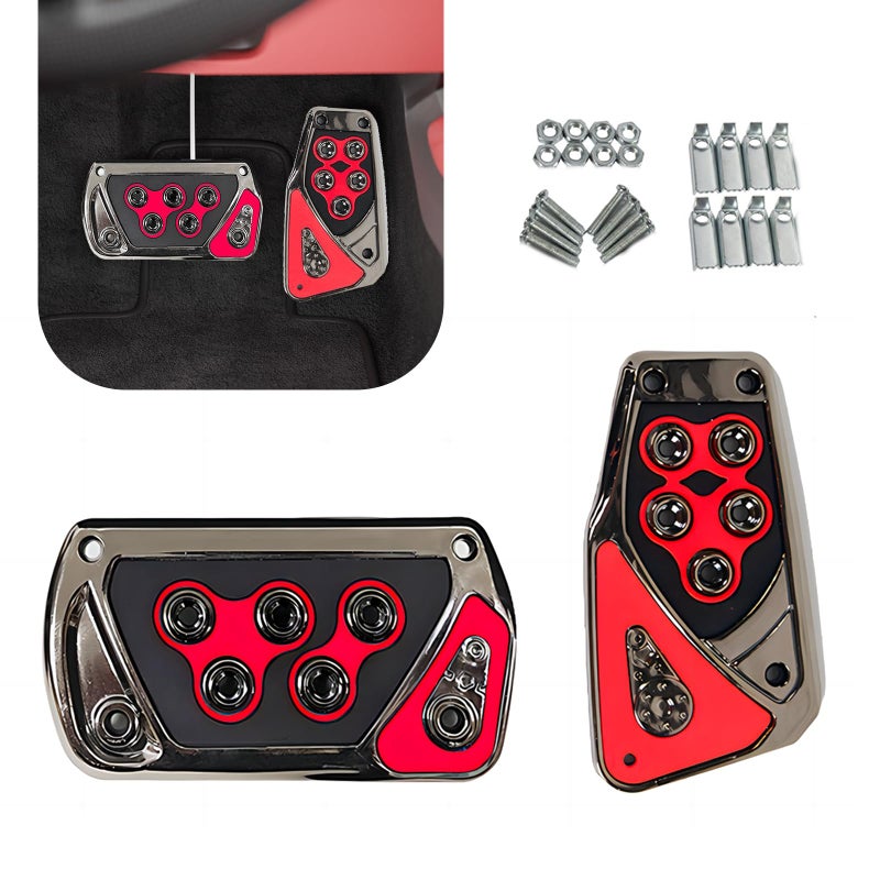 Flygun 2 PCS Car Transmission Brake Pedal Cover 255In x 511In Automatic Pedal Pad 531In x 311In AntiSlip Vehicle Foot Treadle Universal Waterproof Accessories for Most Cars Red - Image 3