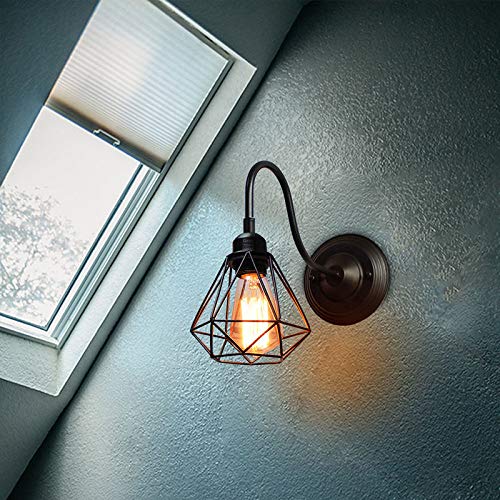 GreyWings Geometric Black Metal Wall Light – Modern Industrial Decorative Sconce, Living Room, Bedroom, Cafe, E27 Holder (Bulb not Included) Small Pack of 1 - Image 4