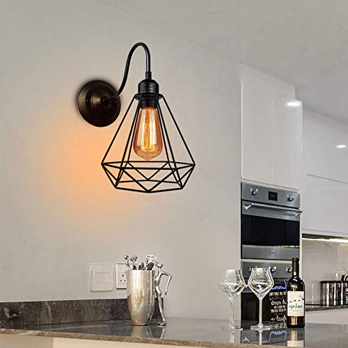 GreyWings Geometric Black Metal Wall Light – Modern Industrial Decorative Sconce, Living Room, Bedroom, Cafe, E27 Holder (Bulb not Included) Small Pack of 1 - Image 2