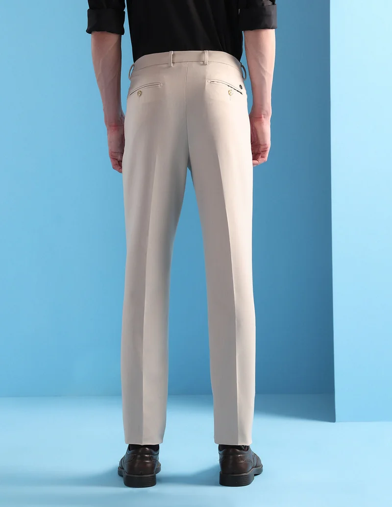 Arrow Beige Mid Rise Slim Fit Velocity Trousers for Men | Best Price UAE
