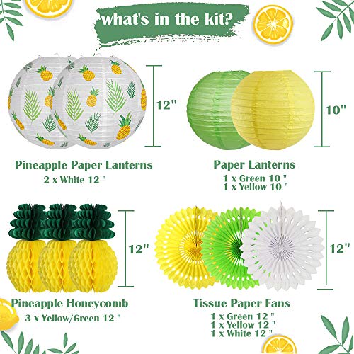 zilue Pineapple Party Decorations Hanging Paper Lanterns Pineapple Honeycomb Tissue Paper Fans for Hawaiian Tropical Birthday Luau Party Decorations Summer Decor (Yellow) - Image 2