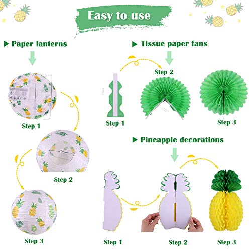 zilue Pineapple Party Decorations Hanging Paper Lanterns Pineapple Honeycomb Tissue Paper Fans for Hawaiian Tropical Birthday Luau Party Decorations Summer Decor (Yellow) - Image 3