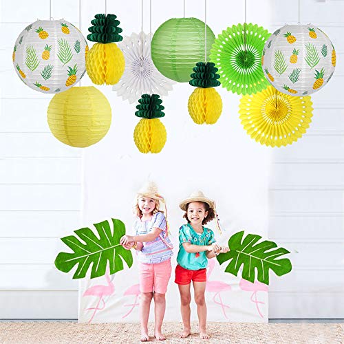 zilue Pineapple Party Decorations Hanging Paper Lanterns Pineapple Honeycomb Tissue Paper Fans for Hawaiian Tropical Birthday Luau Party Decorations Summer Decor (Yellow) - Image 4