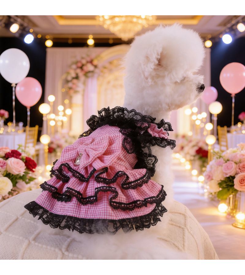 Pink Lace Ruffled Bow Princess Dress Dog Ballet Skirt For Small Puppies And Cats XS - Image 5