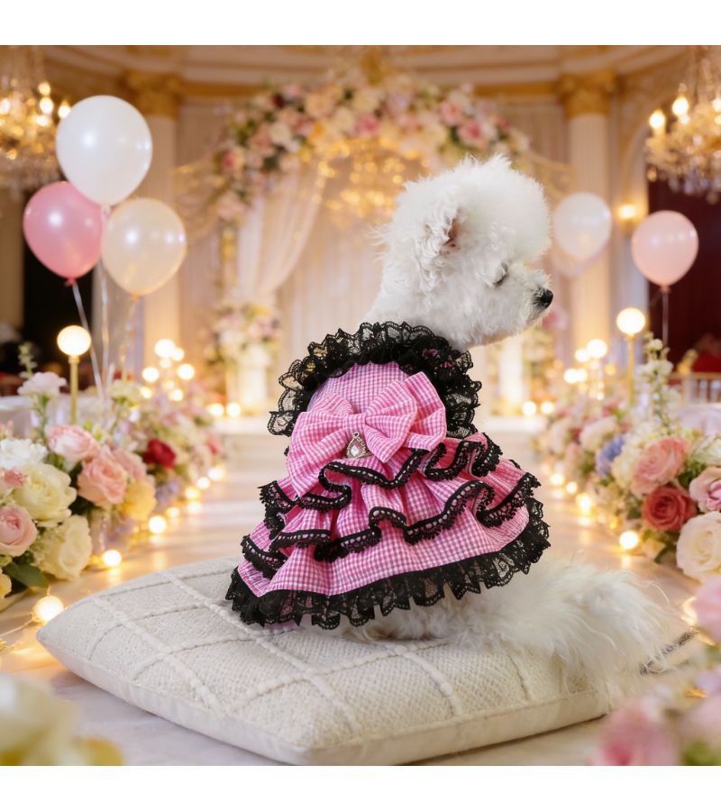 Pink Lace Ruffled Bow Princess Dress Dog Ballet Skirt For Small Puppies And Cats XS - Image 3