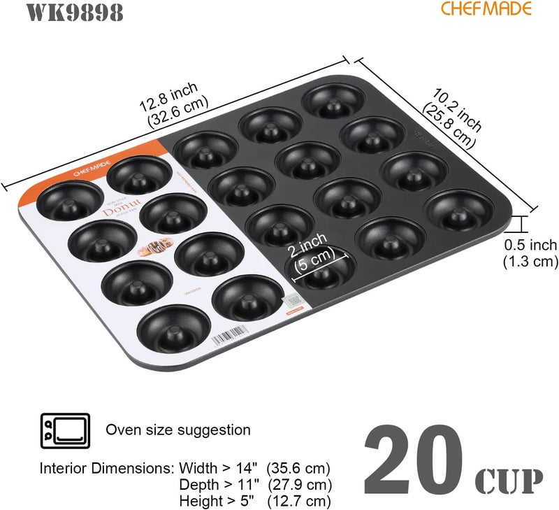 chefmade Donut Pan, Nonstick 20 Cavity Mini Ring Doughnut Baking Pan - Image 2