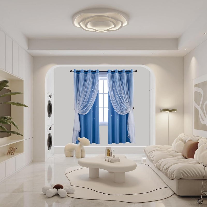 ANYTIME Girls Curtains for Bedroom Star Hollow Out Blackout Curtains for Kids Room Decor Double Layer Star Cut Out Window Curtains (2 Panel,W52 x L84,Blue) - Image 5