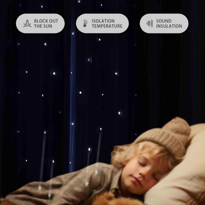 ANYTIME Girls Curtains for Bedroom Star Hollow Out Blackout Curtains for Kids Room Decor Double Layer Star Cut Out Window Curtains (2 Panel,W52 x L84,Blue) - Image 4