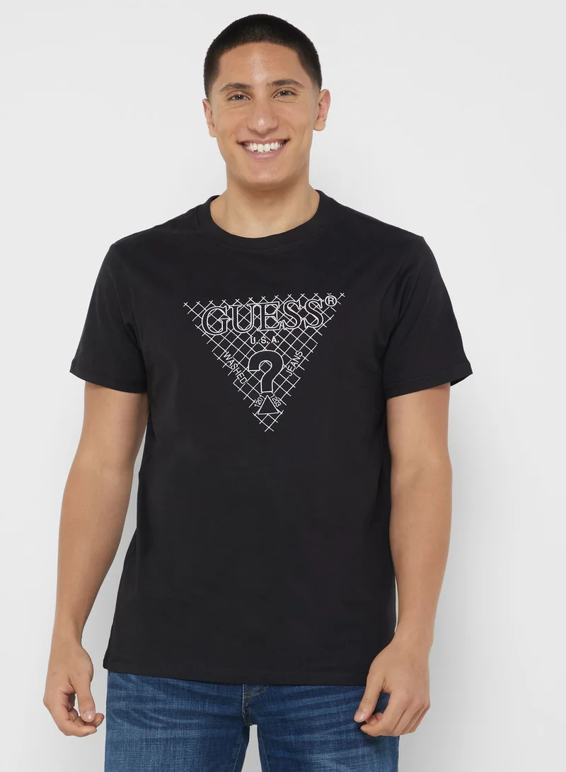 GUESS Logo Printed Crew Neck T-Shirt