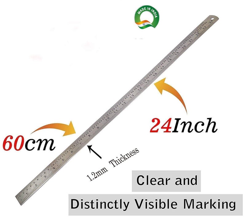 Shuban Ruler Double Side Measuring Scale Mark Ruler Tool for Office, Woodworking Engineering, Architects,Students (Stainless Steel Scale -60 cm-2 feet-2 Pieces)(Thickness 1.4 mm) - Image 2