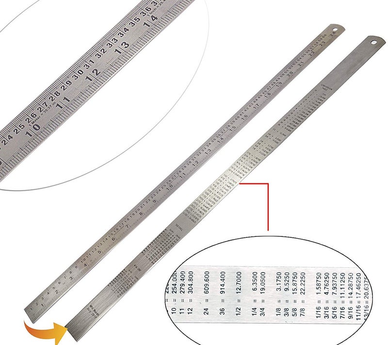 Shuban Ruler Double Side Measuring Scale Mark Ruler Tool for Office, Woodworking Engineering, Architects,Students (Stainless Steel Scale -60 cm-2 feet-2 Pieces)(Thickness 1.4 mm) - Image 3