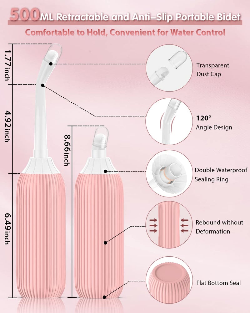 Electomania 500Ml Plastic Retractable Handheld Bidet Portable Of Antislip, Matt Finish, Bidet Angled Nozzle Spray With Travel Bag (Light Pink ) - Image 3