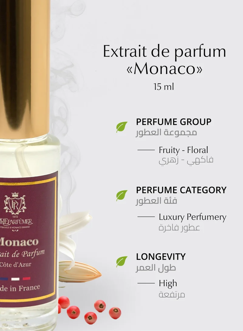 PREPARFUMER From France Extrait de Parfum Monaco for Women- Woody and Spicy Fragrance - Long Lasting Luxury Perfume, 15 ml