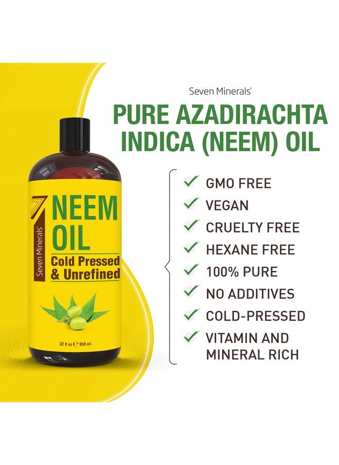 Seven Minerals Seven Minerals Pure Cold Pressed Neem Oil - Big 32 fl oz Bottle - Non-GMO, Hexane Free, 100% Pure Neem Oil for Plants Spray, Skincare, & Haircare. Treats Dry Skin, Wrinkles, & Promotes Hair Growth  - Image 4