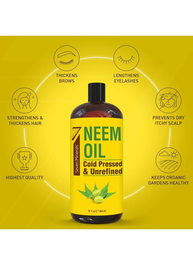 Seven Minerals Seven Minerals Pure Cold Pressed Neem Oil - Big 32 fl oz Bottle - Non-GMO, Hexane Free, 100% Pure Neem Oil for Plants Spray, Skincare, & Haircare. Treats Dry Skin, Wrinkles, & Promotes Hair Growth  - Image 2