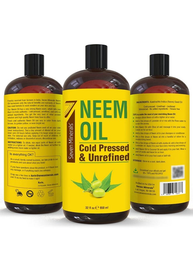 Seven Minerals Seven Minerals Pure Cold Pressed Neem Oil - Big 32 fl oz Bottle - Non-GMO, Hexane Free, 100% Pure Neem Oil for Plants Spray, Skincare, & Haircare. Treats Dry Skin, Wrinkles, & Promotes Hair Growth  - Image 5