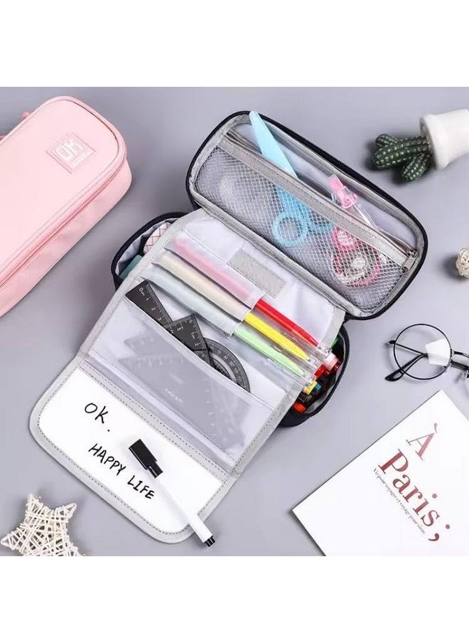 DD RETAILS DD RETAILS Creative Large-Capacity Pencil Pouch, Pencil Case with Multiple Compartments and Carry Handle, Ok Pen & Pencil Pouch for School Supplies for Boys & Girls (Pack of 1) (Pink)  - Image 2