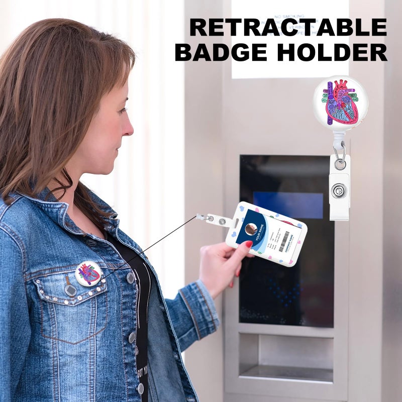 NICCCARD 3 Set Body&Heart ID Badge Holder with Clip Badge Reels Retractable Heavy Duty,Keychainï¼ŒID Holder for School Nurse Office - Image 5
