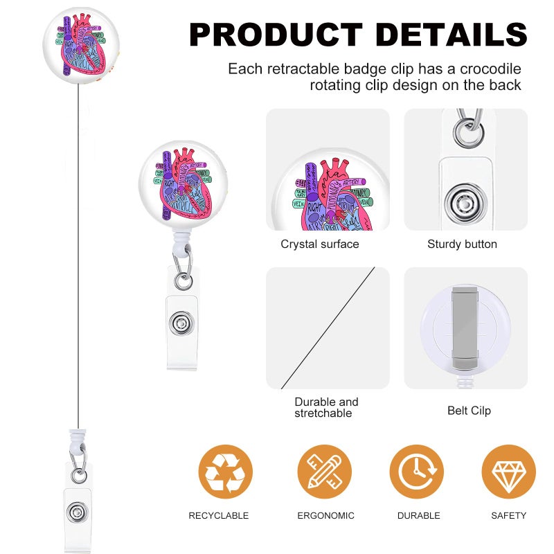 NICCCARD 3 Set Body&Heart ID Badge Holder with Clip Badge Reels Retractable Heavy Duty,Keychainï¼ŒID Holder for School Nurse Office - Image 3