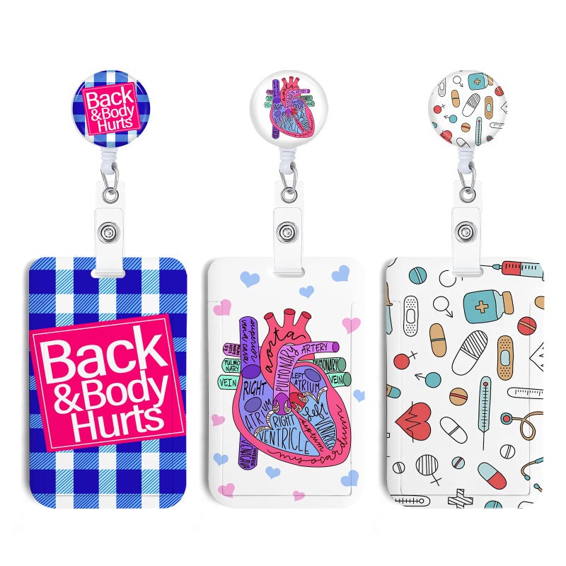 NICCCARD 3 Set Body&Heart ID Badge Holder with Clip Badge Reels Retractable Heavy Duty,Keychainï¼ŒID Holder for School Nurse Office - Image 1