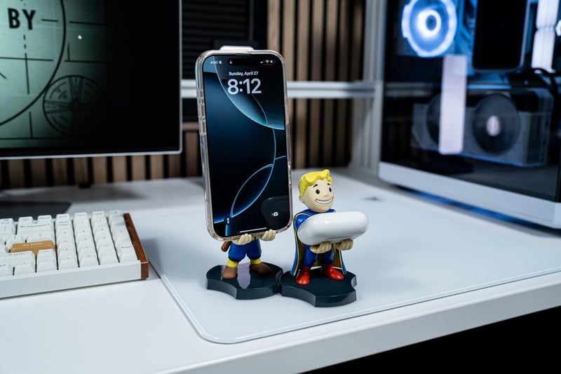 Cable Guys Kabelguys Minis Fallout Toughness Vault Boy Phone Stand & Headphone Holder - Novelty Phone Stand for Desk and Bedside, In ear Headphone Holder for Smartphone and Small Devices, Desk Decor Accessories - Image 3