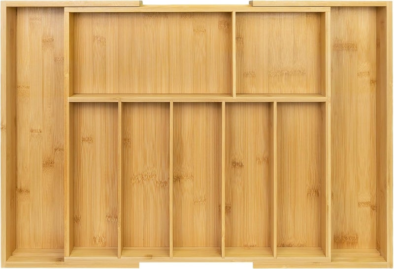 Utoplike Extra Large Kitchen Drawer Organizer, Expandable Bamboo Drawer Holder for Utensils, Silverware, Flatware, 7-9 Slots Cutlery Tray - Image 1