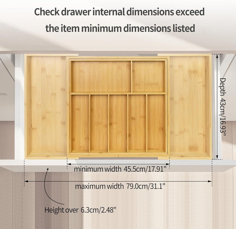Utoplike Extra Large Kitchen Drawer Organizer, Expandable Bamboo Drawer Holder for Utensils, Silverware, Flatware, 7-9 Slots Cutlery Tray - Image 5