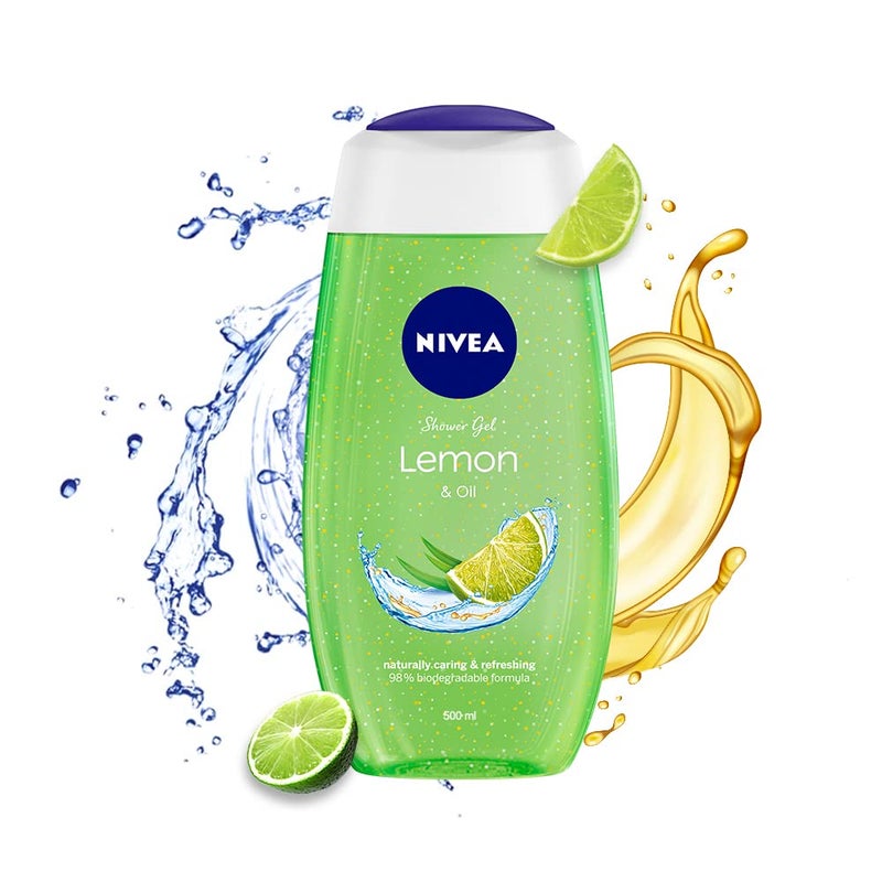 NIVEA Lemon and oil 500ml Body Wash Shower Gel with Scent of Lemon and Care Oil Pure Glycerin for Instant Soft Summer Fresh SkinMicroplastic Free Clean Healthy Moisturized Skin - Image 1