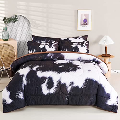 SUCSES Cow Print Bedding Comforter Set Full Size 8 Pieces Western Farmhouse Wrangler Bedding Set Highland Rustic Bed in A Bag Bed Set with Sheets for Boys(Cow Fur Pattern, Full) - Image 1