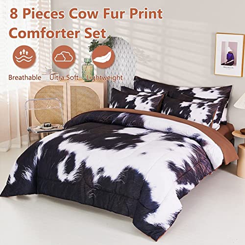 SUCSES Cow Print Bedding Comforter Set Full Size 8 Pieces Western Farmhouse Wrangler Bedding Set Highland Rustic Bed in A Bag Bed Set with Sheets for Boys(Cow Fur Pattern, Full) - Image 2
