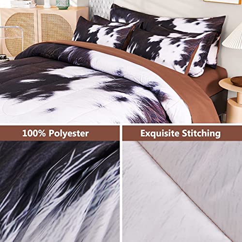 SUCSES Cow Print Bedding Comforter Set Full Size 8 Pieces Western Farmhouse Wrangler Bedding Set Highland Rustic Bed in A Bag Bed Set with Sheets for Boys(Cow Fur Pattern, Full) - Image 4