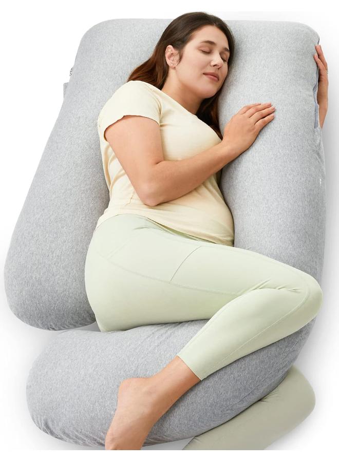 Y&D Pregnancy Pillows for Sleeping, U Shaped Full Body Maternity Pillow with Removable Cover - Support for Back, Legs, Belly, HIPS for Pregnant Women, 57 Inch Pregnancy Pillow for Women, Grey-Hatha Grey - Image 1