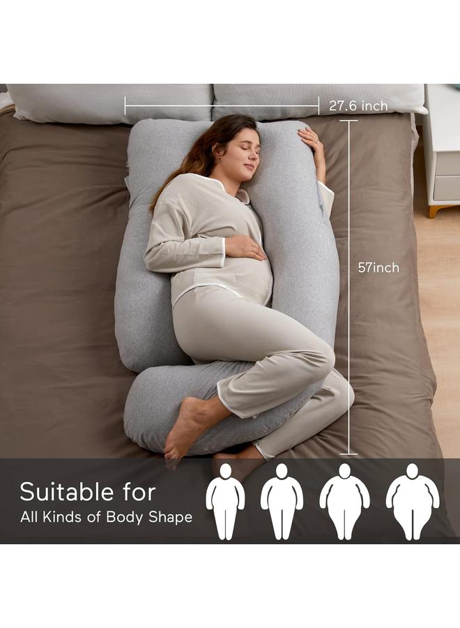 Y&D Pregnancy Pillows for Sleeping, U Shaped Full Body Maternity Pillow with Removable Cover - Support for Back, Legs, Belly, HIPS for Pregnant Women, 57 Inch Pregnancy Pillow for Women, Grey-Hatha Grey - Image 3