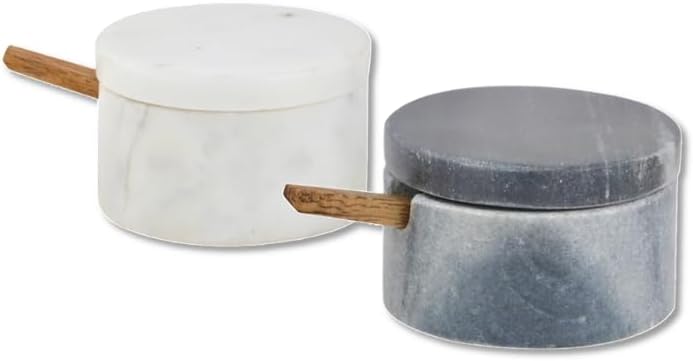 Cruiser’s Cache Cruiser’s Caché | Set of 2 Marble Salt Cellars with Spoons | One Each White & Gray | For Gourmet Salts, Pepper, Spices & Seasonings | Small Round Lidded - Image 2