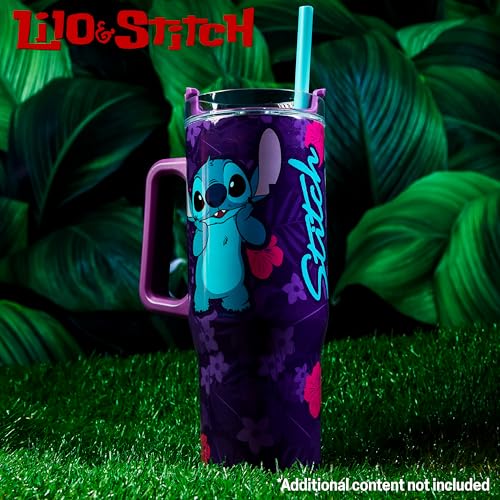 Disney Stitch Insulated Tumbler Travel Mug 33oz Stainless Steel Water Bottle with Handle and Straw Thermal Double Wall Vacuum Insulation Drinks for Hot Cold Ice Cupholder Compatible - Image 3