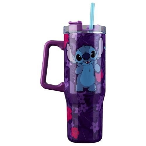 Disney Stitch Insulated Tumbler Travel Mug 33oz Stainless Steel Water Bottle with Handle and Straw Thermal Double Wall Vacuum Insulation Drinks for Hot Cold Ice Cupholder Compatible - Image 1