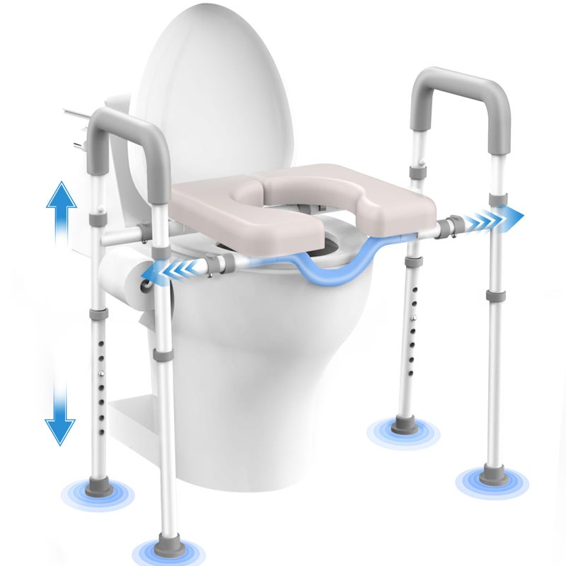 Agrish Male-Friendly Raised Toilet Seat with Handles, Adjustable Width Toilet Seat Riser for Seniors, 400LBS Handicap Toilet Seat for Elderly, Elevated Toilet Riser, Fits Any Toilets - Image 1
