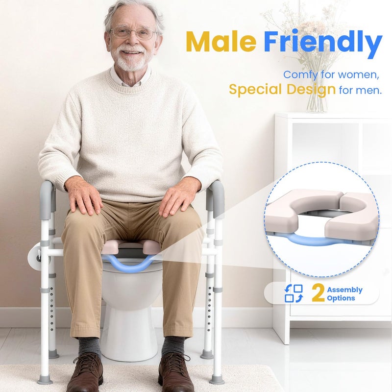 Agrish Male-Friendly Raised Toilet Seat with Handles, Adjustable Width Toilet Seat Riser for Seniors, 400LBS Handicap Toilet Seat for Elderly, Elevated Toilet Riser, Fits Any Toilets - Image 2