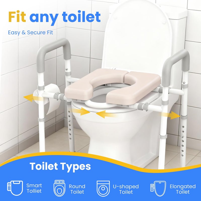 Agrish Male-Friendly Raised Toilet Seat with Handles, Adjustable Width Toilet Seat Riser for Seniors, 400LBS Handicap Toilet Seat for Elderly, Elevated Toilet Riser, Fits Any Toilets - Image 5