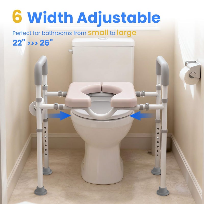 Agrish Male-Friendly Raised Toilet Seat with Handles, Adjustable Width Toilet Seat Riser for Seniors, 400LBS Handicap Toilet Seat for Elderly, Elevated Toilet Riser, Fits Any Toilets - Image 3