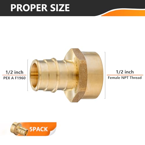 HeSun 5Pack HeSun PEXA Fitting Expansion 12 Inch Female Thread Adapter12 Female NPT x 12 Pexa Expansion AdapterASTM F1960PEX19600265 - Image 3