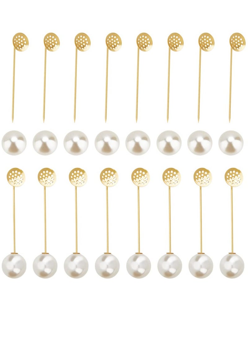 Excefore 50 Sets Golden Tray Lapel Pin, Round Tray Safety Pins with Imitation Pearl Beads Brass Brooch Pins Findings for Men Women Suit Tie Hat Scarf Badge DIY Costume Jewelry Accessories - Image 1