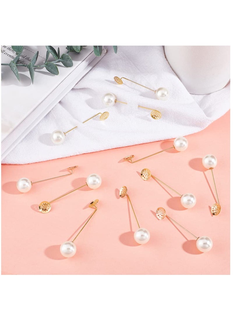 Excefore 50 Sets Golden Tray Lapel Pin, Round Tray Safety Pins with Imitation Pearl Beads Brass Brooch Pins Findings for Men Women Suit Tie Hat Scarf Badge DIY Costume Jewelry Accessories - Image 4