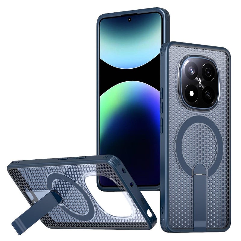 غطاء MagSafe بPC لـ Redmi Note 14 مع حماية من السقوط وحامل قائم مع مقاوم للصدمات مع مغناطيسي مع تبديد الحرارة باللون أزرق داكن بوظيفة حامل باللون الأزرق باللون الأحمر - Image 1