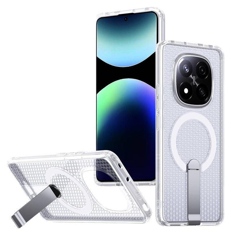 غطاء MagSafe بPC لـ Redmi Note 14 مع حماية من السقوط وحامل قائم مع مقاوم للصدمات مع مغناطيسي مع تبديد الحرارة باللون أزرق داكن بوظيفة حامل باللون الأزرق باللون الأحمر - Image 3