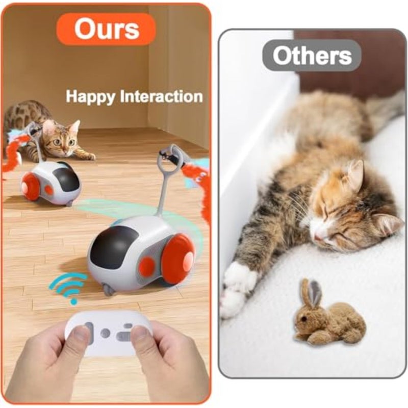 3.0 Upgraded Cat Interactive Toy with 2-Speed Adjustment, Remote Control Cat Enrichment Toys, Automatic Toys with Feathers, Moving Smart Cats Toy Car for Indoor, USB Rechargeable Orange - Image 3