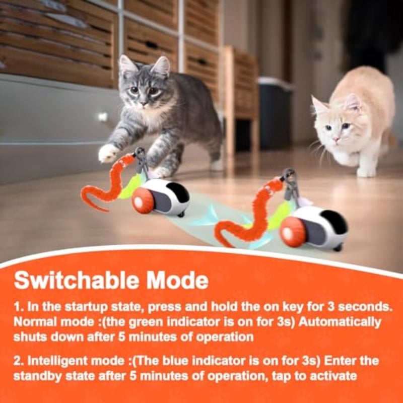 3.0 Upgraded Cat Interactive Toy with 2-Speed Adjustment, Remote Control Cat Enrichment Toys, Automatic Toys with Feathers, Moving Smart Cats Toy Car for Indoor, USB Rechargeable Orange - Image 2