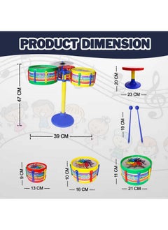 Kabello Kabello Jazz Drum Set Musical Band for Kids Age 3 4 5 6 | 3 Drums, 1 Dish, 1 Stool & Sticks Drum Toys Birthday Gifts for Boys and Girls  - Image 2