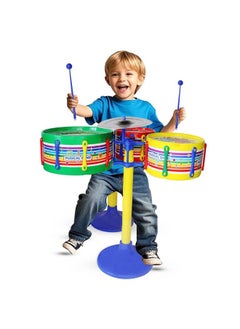 Kabello Kabello Jazz Drum Set Musical Band for Kids Age 3 4 5 6 | 3 Drums, 1 Dish, 1 Stool & Sticks Drum Toys Birthday Gifts for Boys and Girls  - Image 1
