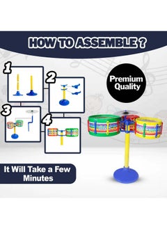 Kabello Kabello Jazz Drum Set Musical Band for Kids Age 3 4 5 6 | 3 Drums, 1 Dish, 1 Stool & Sticks Drum Toys Birthday Gifts for Boys and Girls  - Image 4
